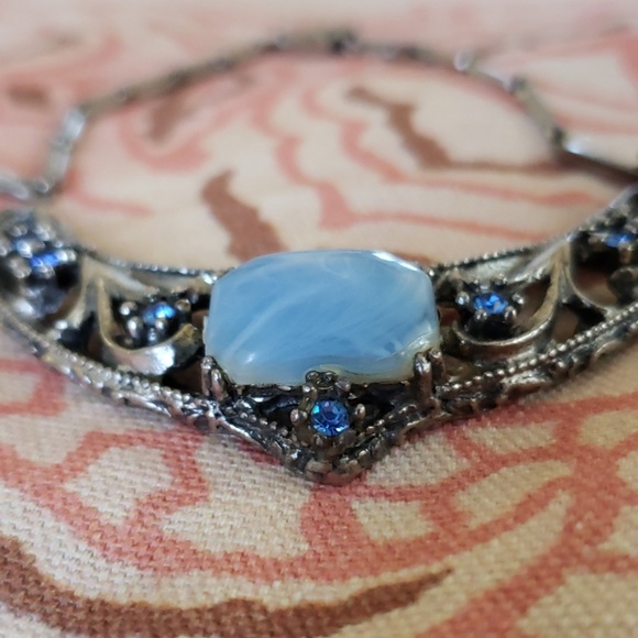 Vintage Blue Stone Choker/ Rhinestone Chocker - Picture 9 of 11